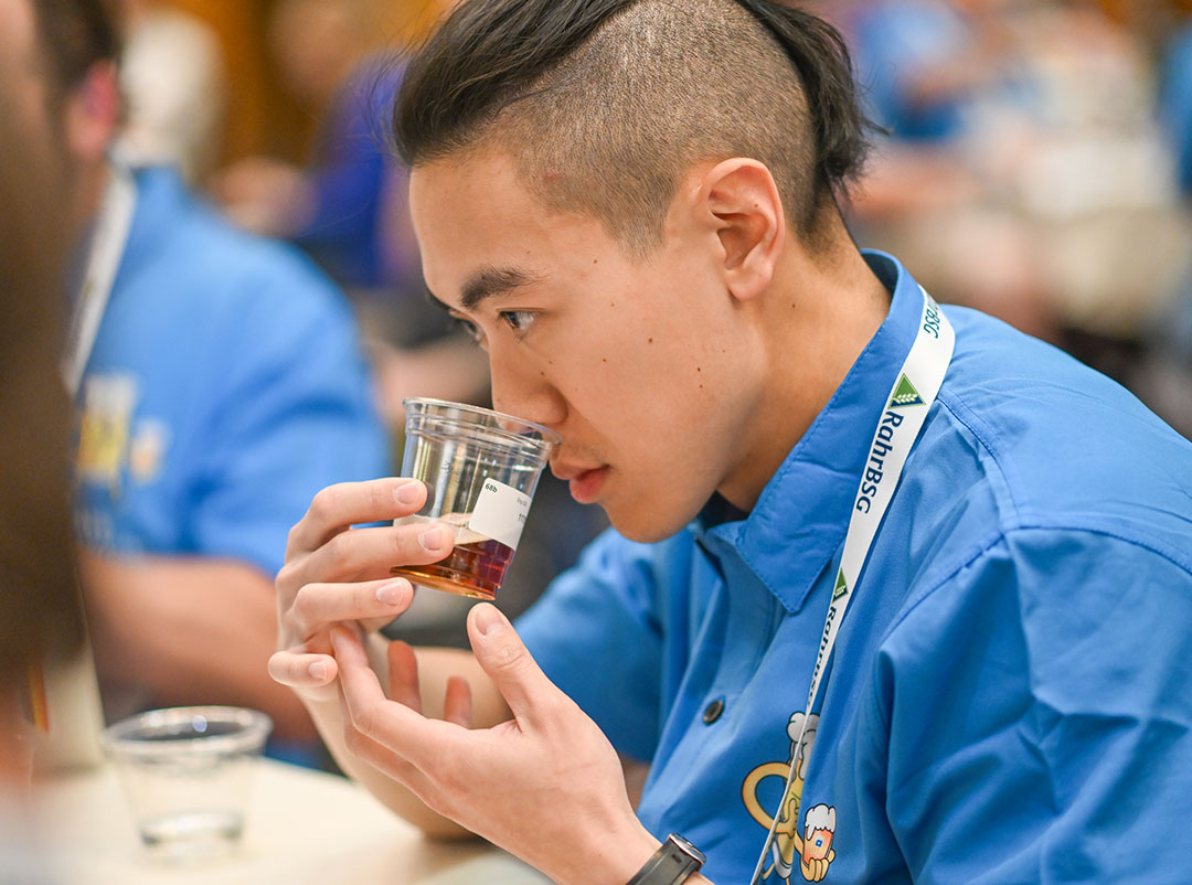 A beer judge smells beer at the great american beer festival competition