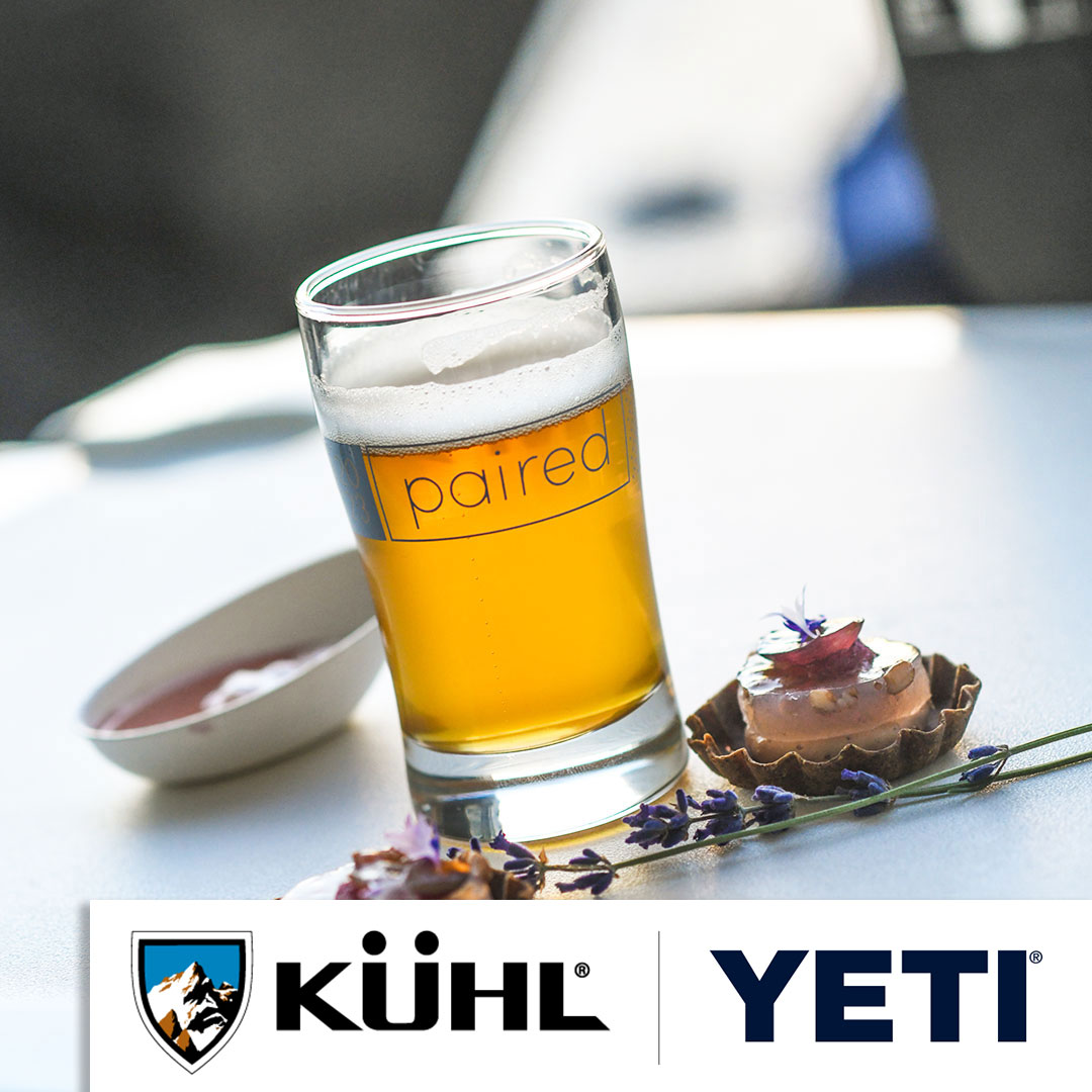 paired glass with bites and sponsor logos