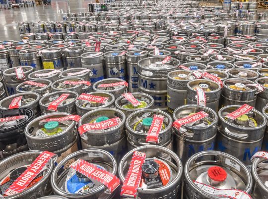 Rows of beer kegs